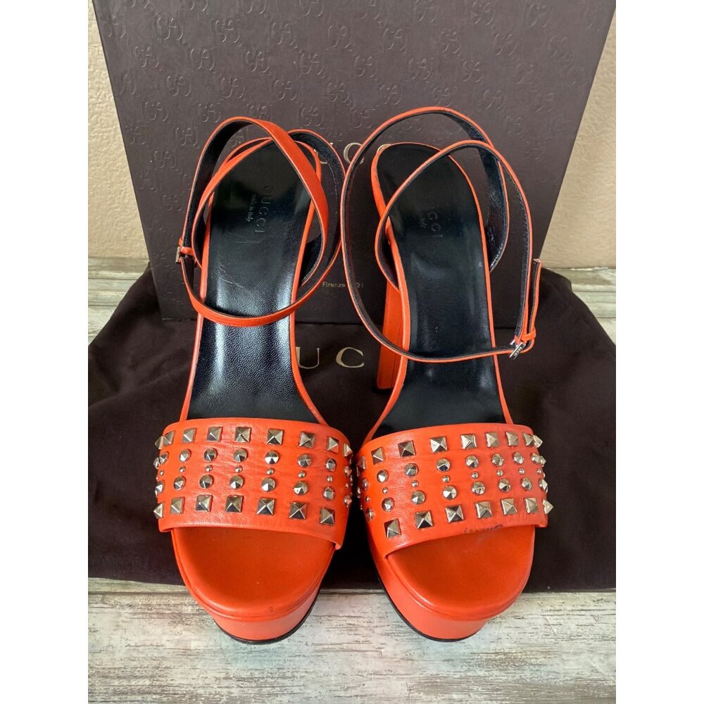 Gucci Malaga Kid Orange Leather Studded Platform Heels EU 40 Box Dust Bag w/COA - Picture 4 of 16